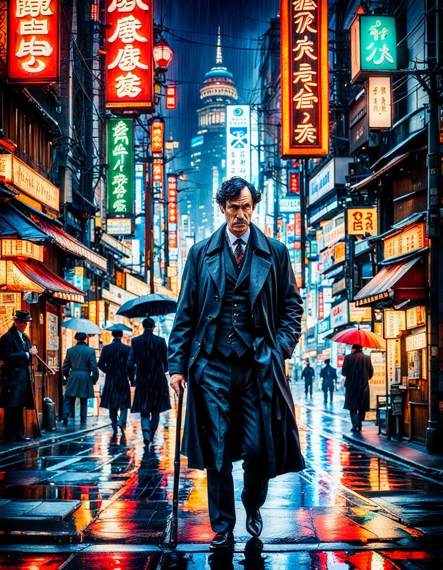 Sherlock investigating crime in Japan Town  by @Karkaras