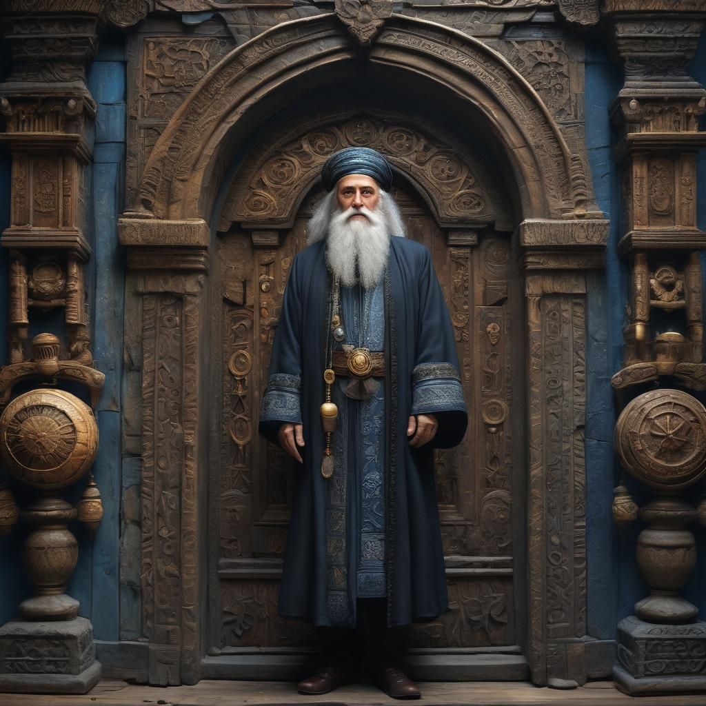 Mystical Old Man Before Ancient Door Concept Art