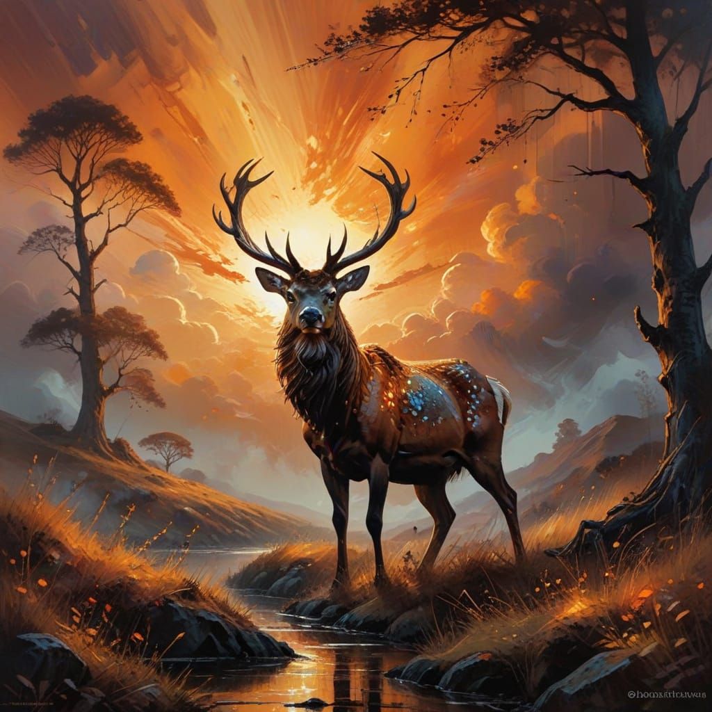Majestic Stag in Dramatic Sunset Glow