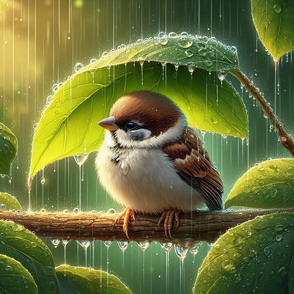Sparrow in the rain