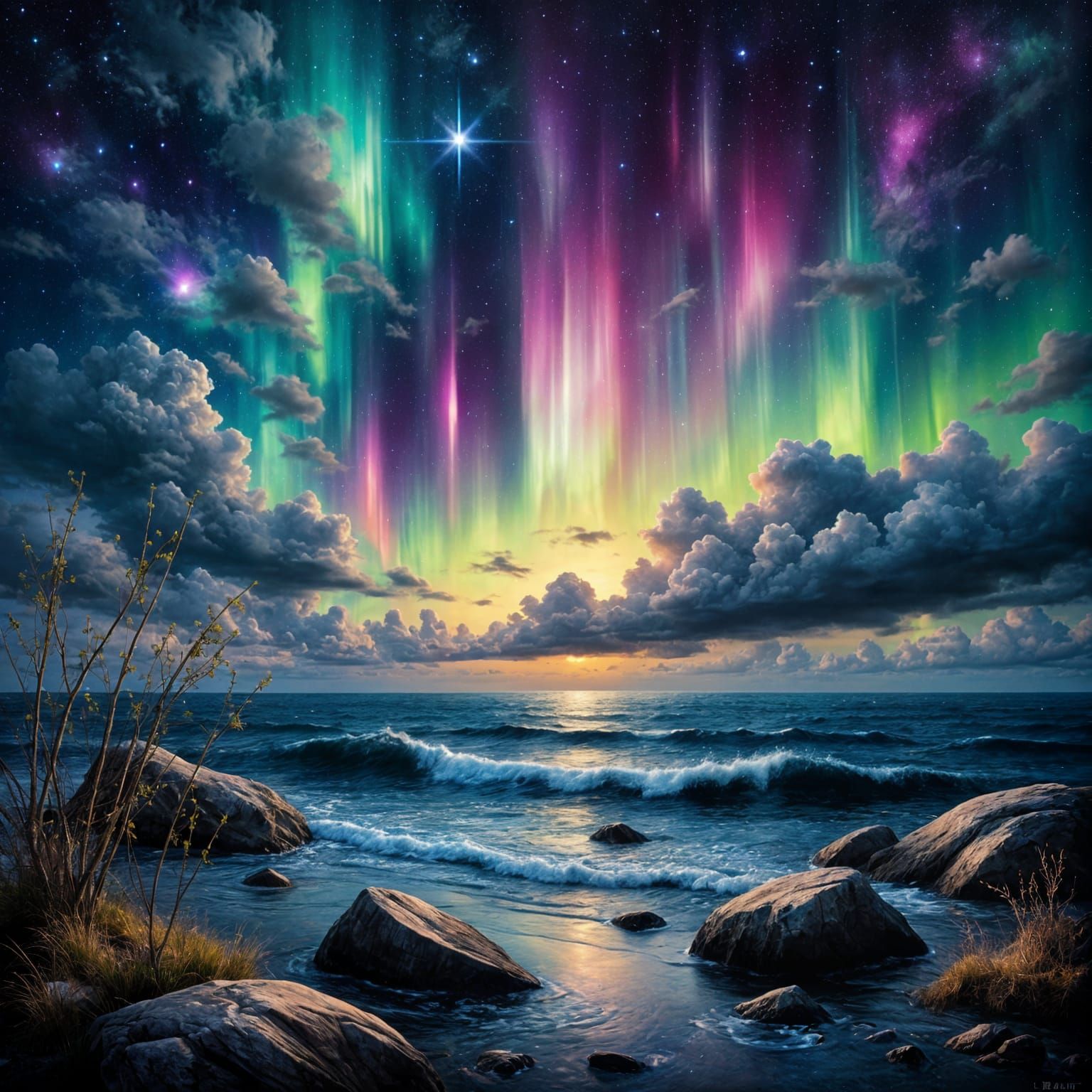 Aurora in a cosmic sky.    by @sunshine33