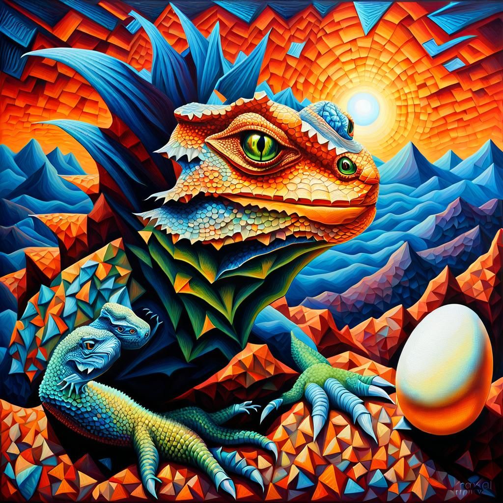 Lizard loves an egg - AI Generated Artwork - NightCafe Creator