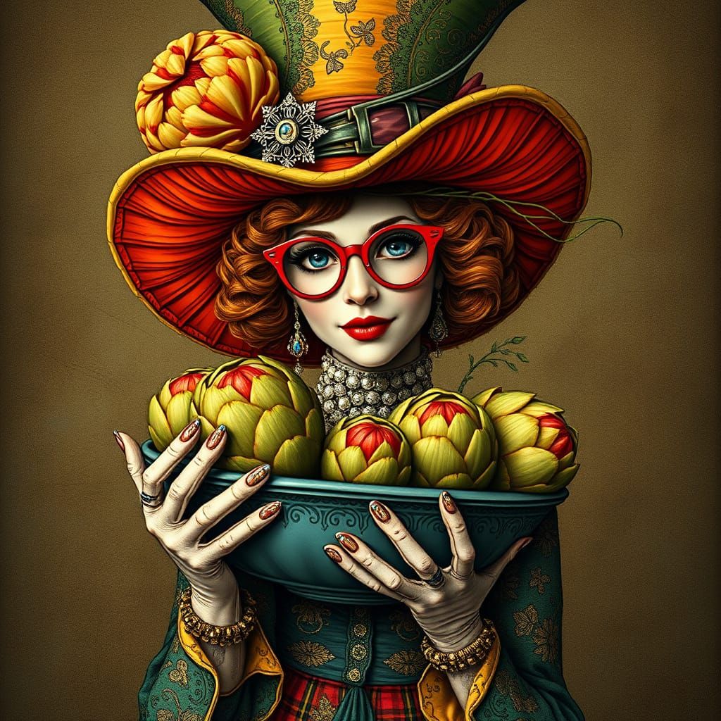 Durer-style illustration print. Beautiful whimsical woman in Iris Apfel costume. She is wearing a giant ...  by @EclecticWerks