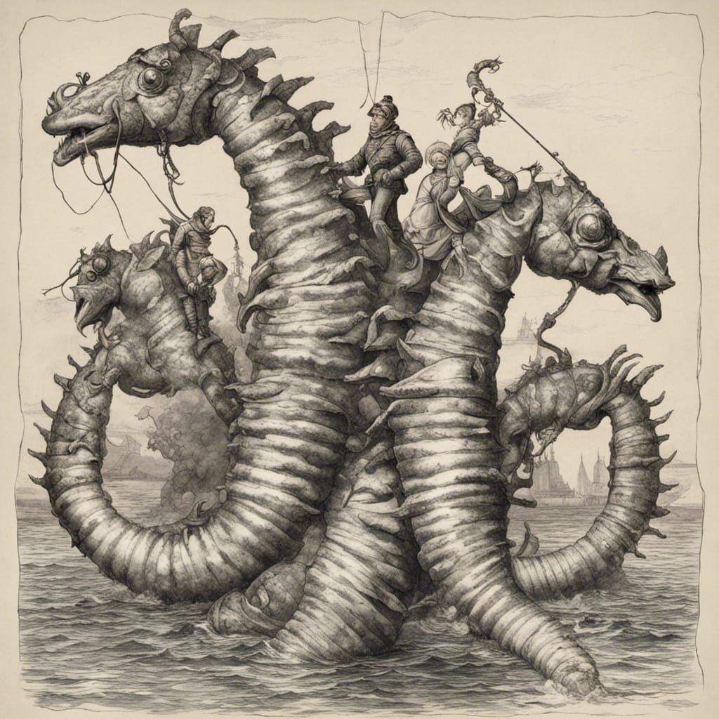 Giant mutant seahorses being ridden by lobster soldiers