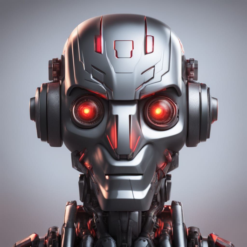 An angry metallic robot with glowing red eyes, HDR, beautifully shot, hyperrealistic, sharp focus, 64 megapixels, perfect composition, high ...