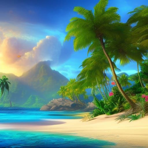 Beautiful tropical beach - AI Generated Artwork - NightCafe Creator