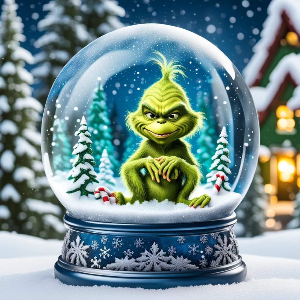 Baby Grinch in a snow globe - AI Generated Artwork - NightCafe Creator