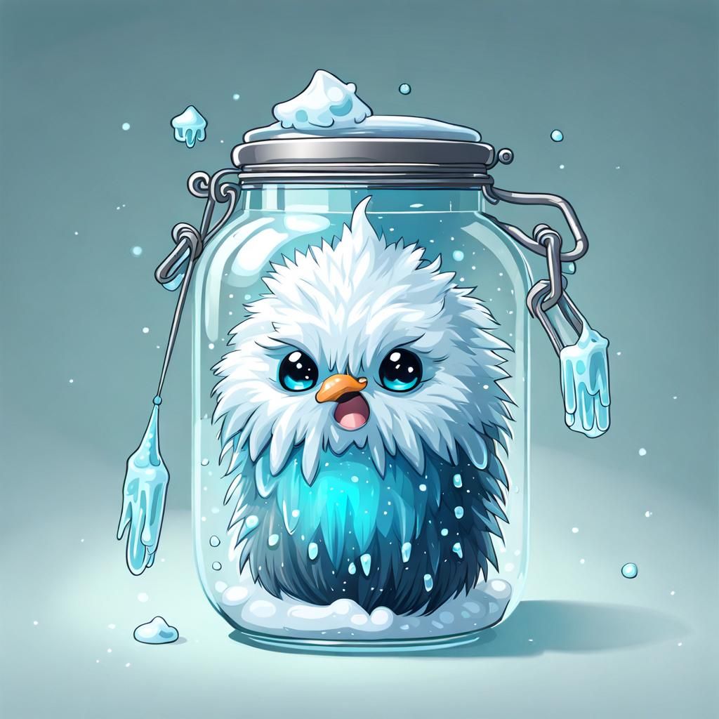 Cute Fluffy 'Icicle Licking' creature Inside a Glass Jar ~ OG by me ...