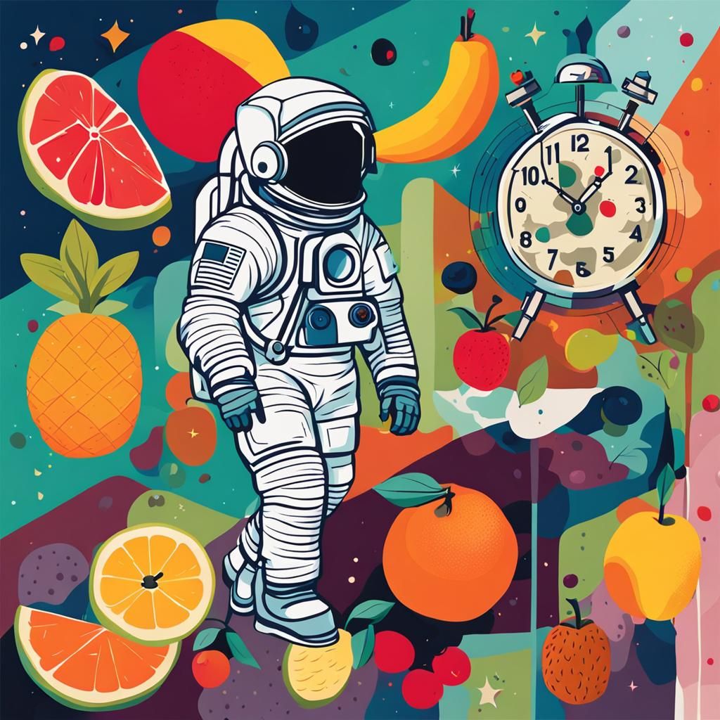 Abstract Art: Astronaut, Fruit, and Cuckoo Clock