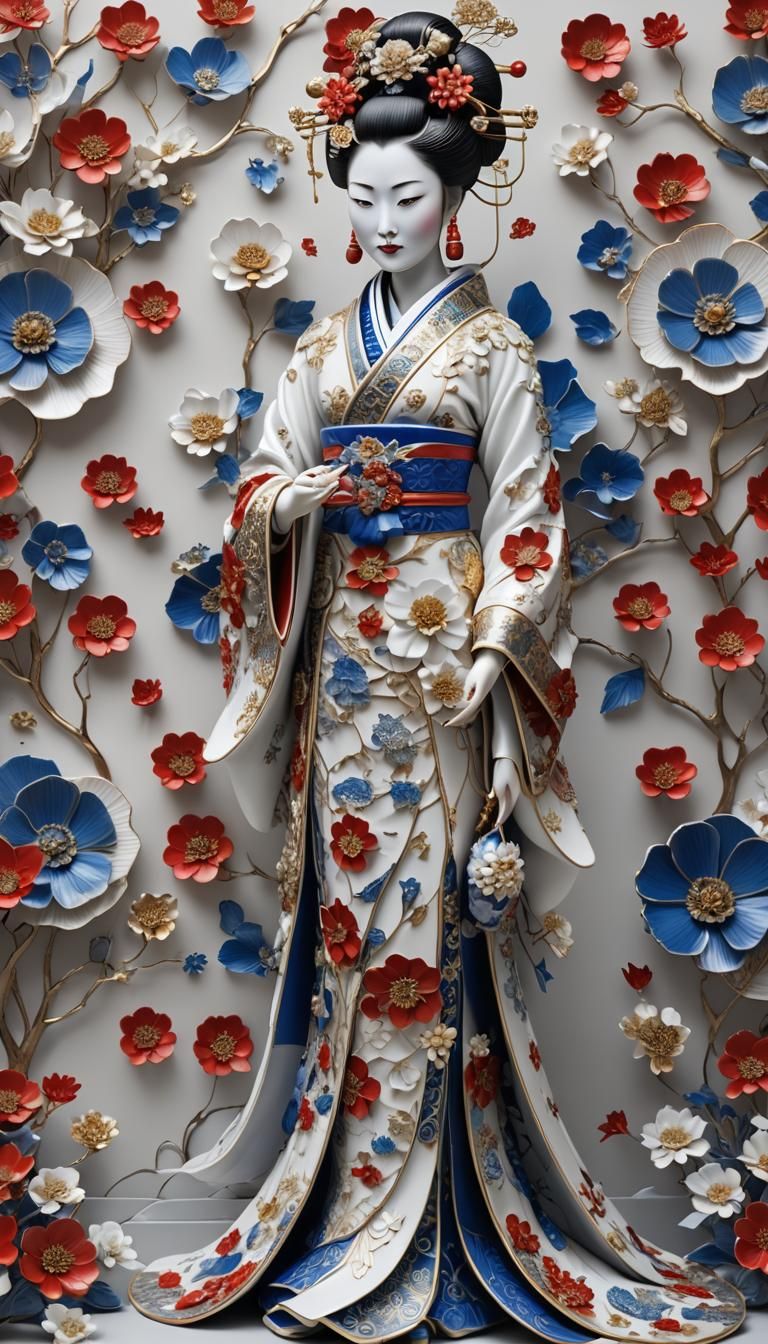 a full body shot of a 3D Surreal Hyperrealistic chinese flow...