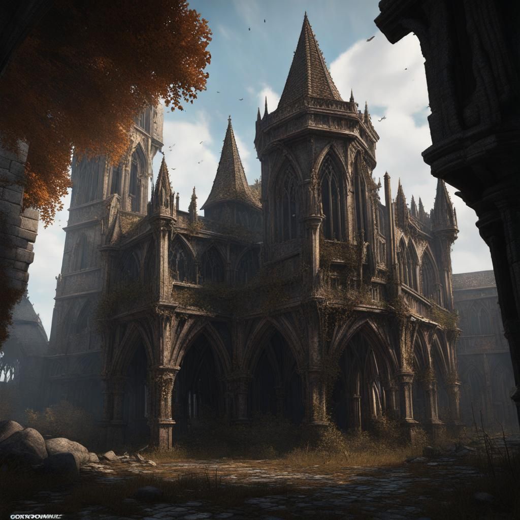 Gothic medieval structure in extreme disrepair