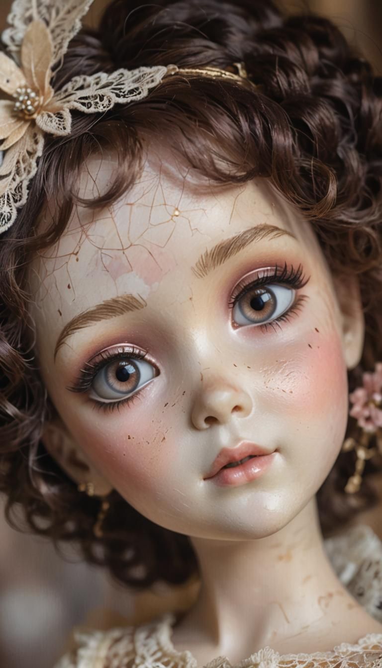 A small, delicate doll with intricate lace dress