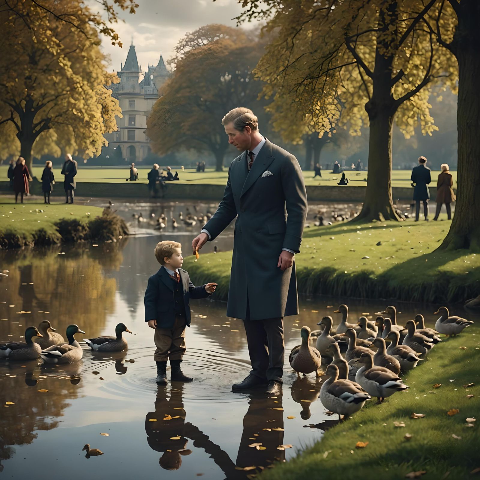 young prince charles in the park feeding the ducks