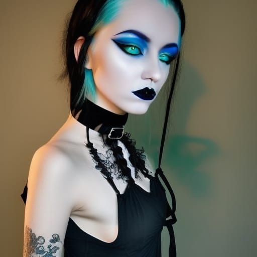 Ethereal gothic young lady with long Beautiful cobalt blue Hair& Green ...