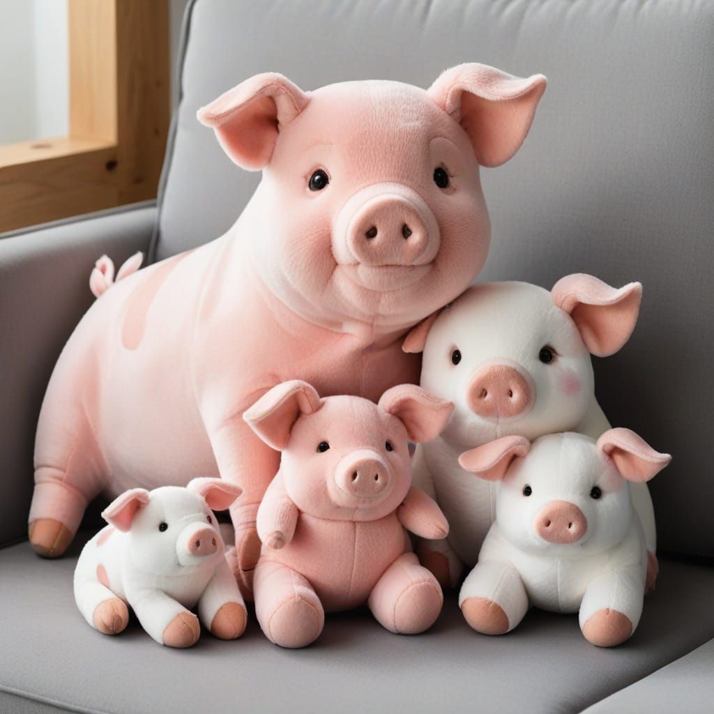A plush pig with her plush piglets  by @Art Bug