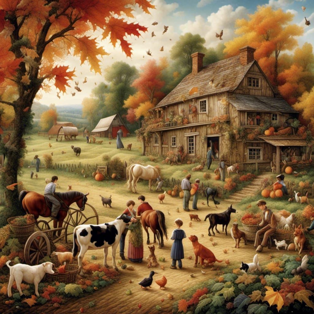 <lora:Autumn-Style:1.0> Farm life in harvest time, serene si...