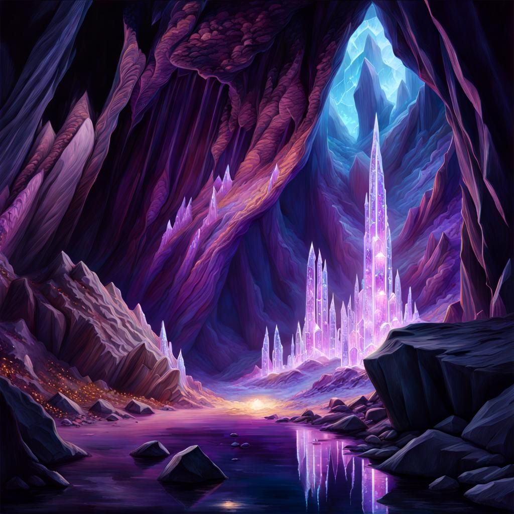 Glistening amethyst cave  by @ELENRIEL
