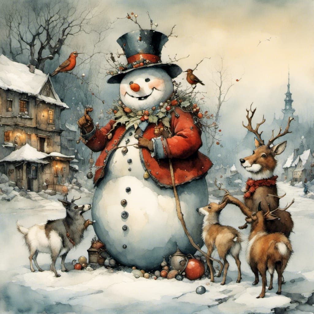 snowman rudolph santa mrs._santa <lora:Eccentric:1.0> 