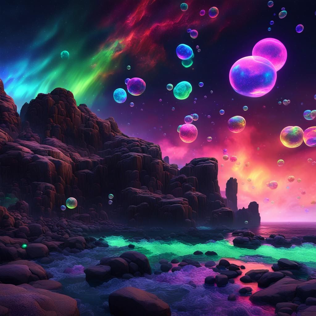 black night sky with vibrant neon multicolor aurora multicol...