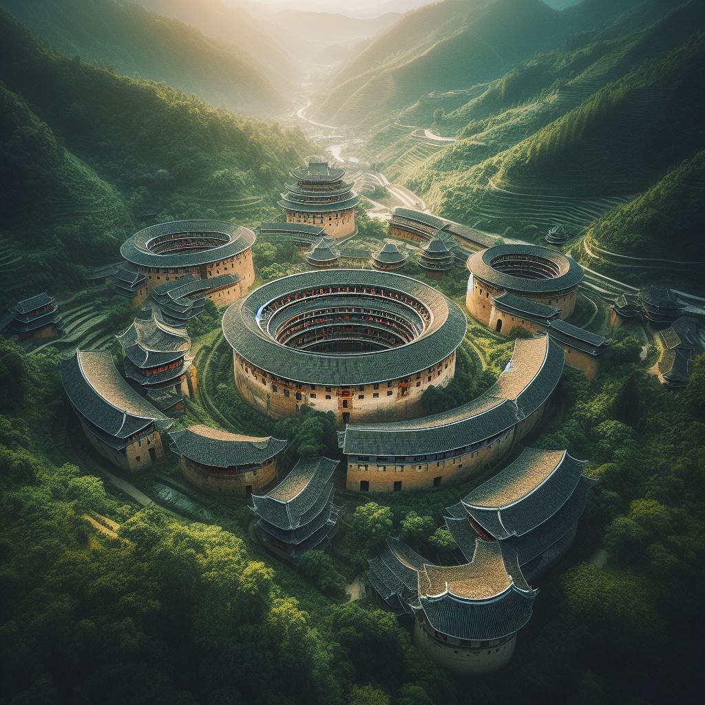 aerial view of Fujian Tulou, China