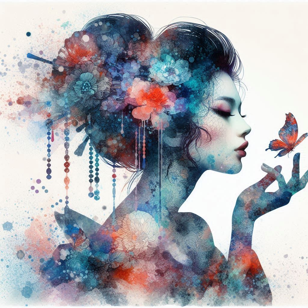 double exposure beautiful fantasy DALL-E 3 portrait landscap...
