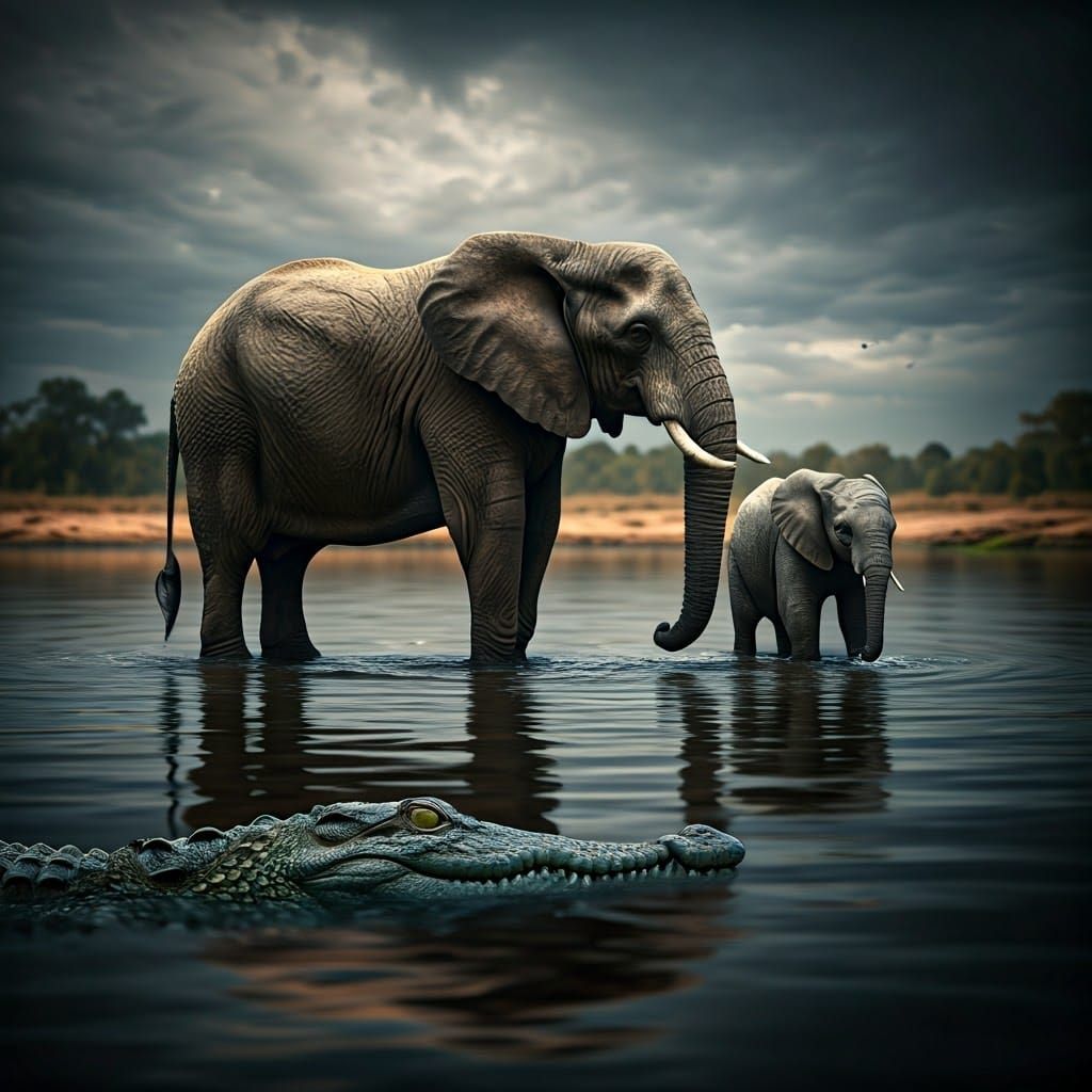 A mothers protection - Mother Elephant and Baby Playfully Sp...