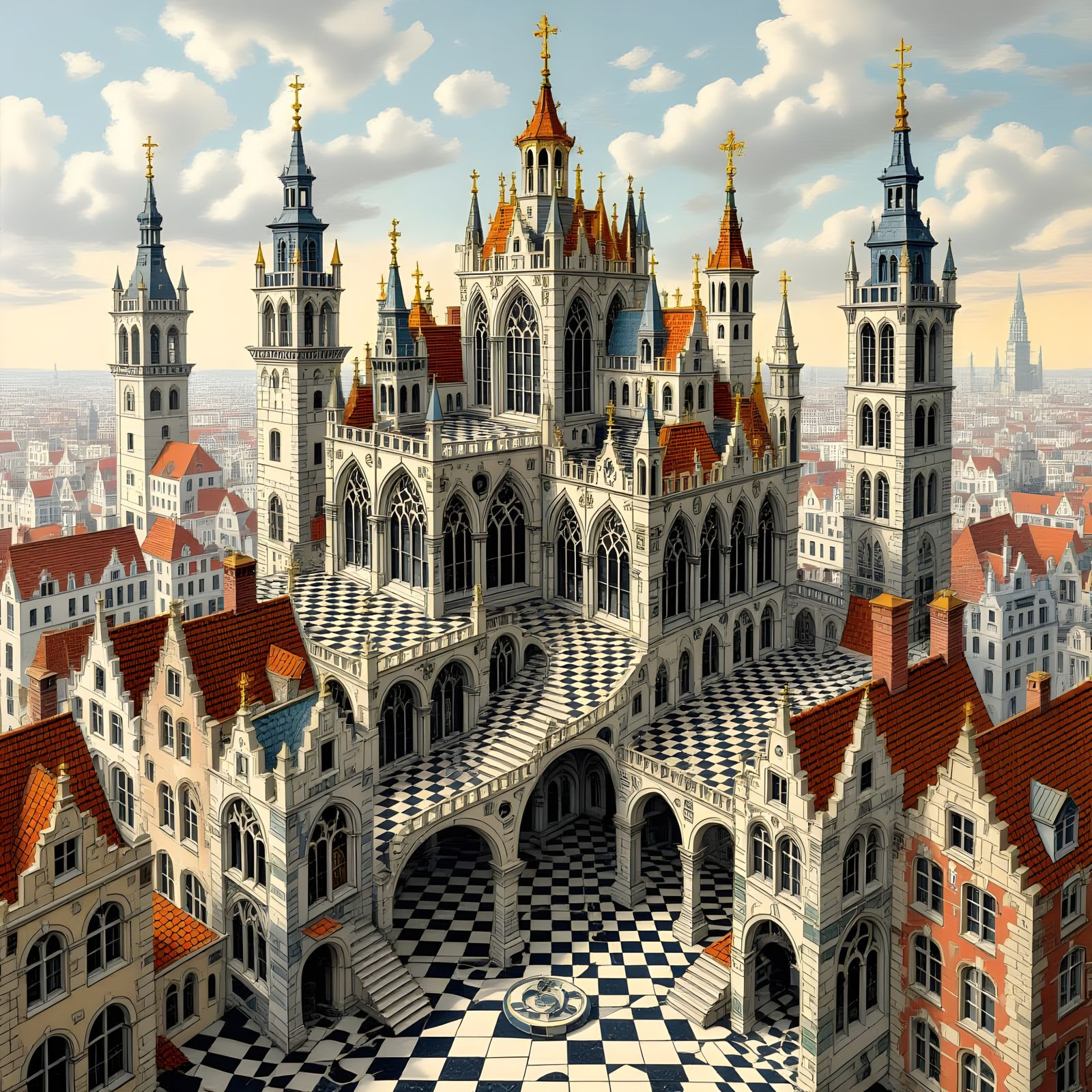 Baroque Gothic Surrealistic Escher Cityscape   by @AncientAardvark 