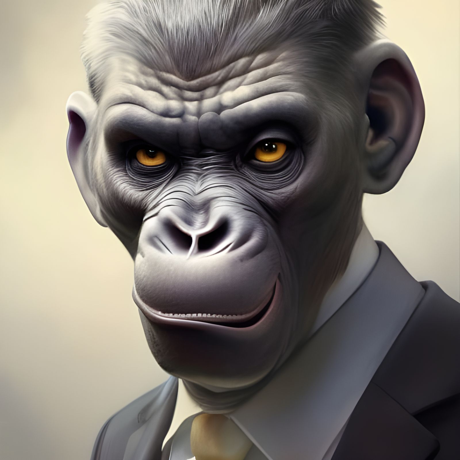 Ape in suit 5D,5D lighting,surreal fantasy art,detailed face