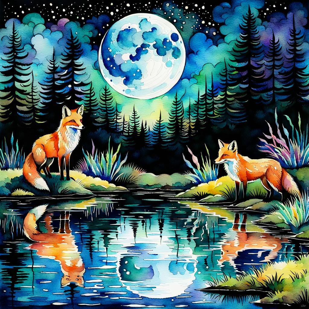 Fox under the moonlight