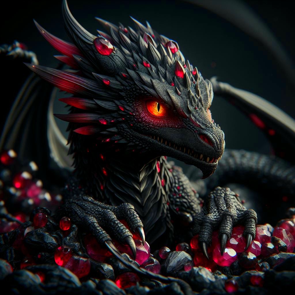 Wyrmling Black Tourmaline and Ruby dragon..his name is Toxxi...