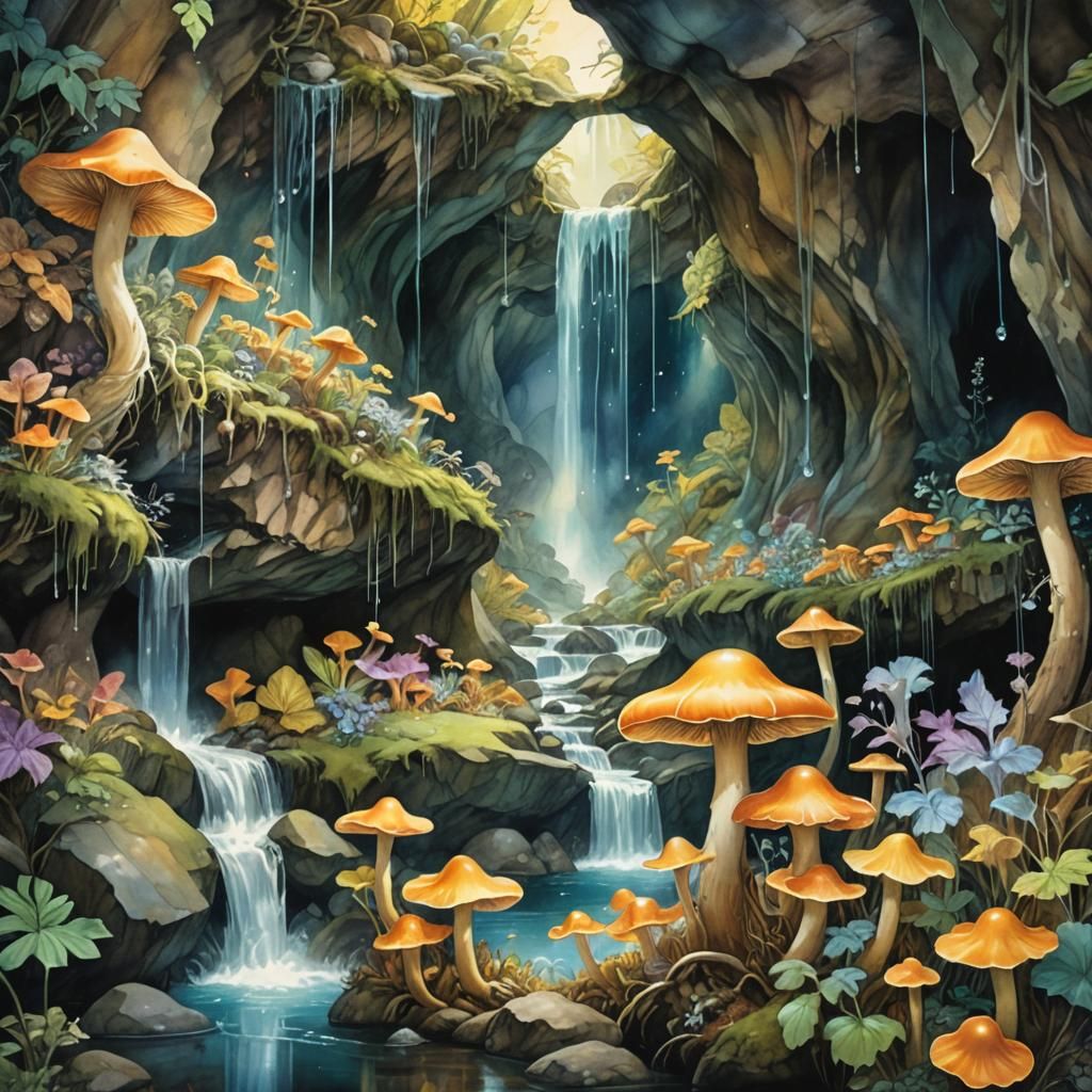 Mushroom waterfalls  by @Fungidelight