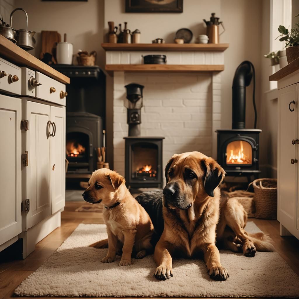 Giant Guard Dog Protects Baby: Realistic Oil Painting