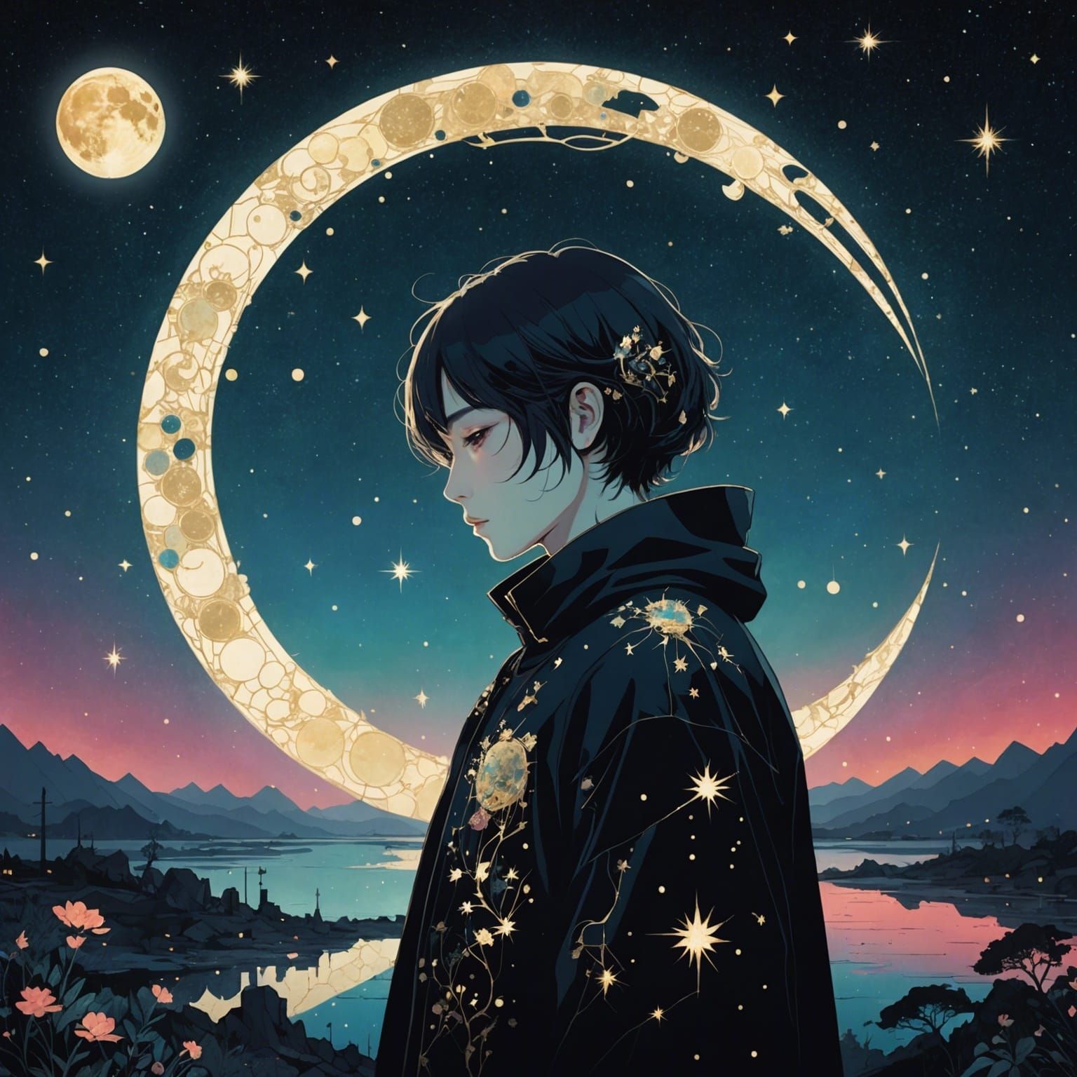 Macabre Starry Heart: Surreal Anime-Inspired Collage