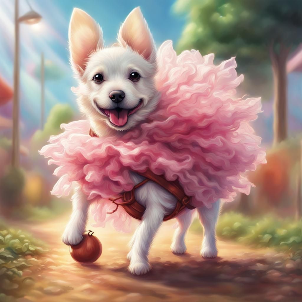 an illustration of a baby daikon radish in a tutu walking with a dog