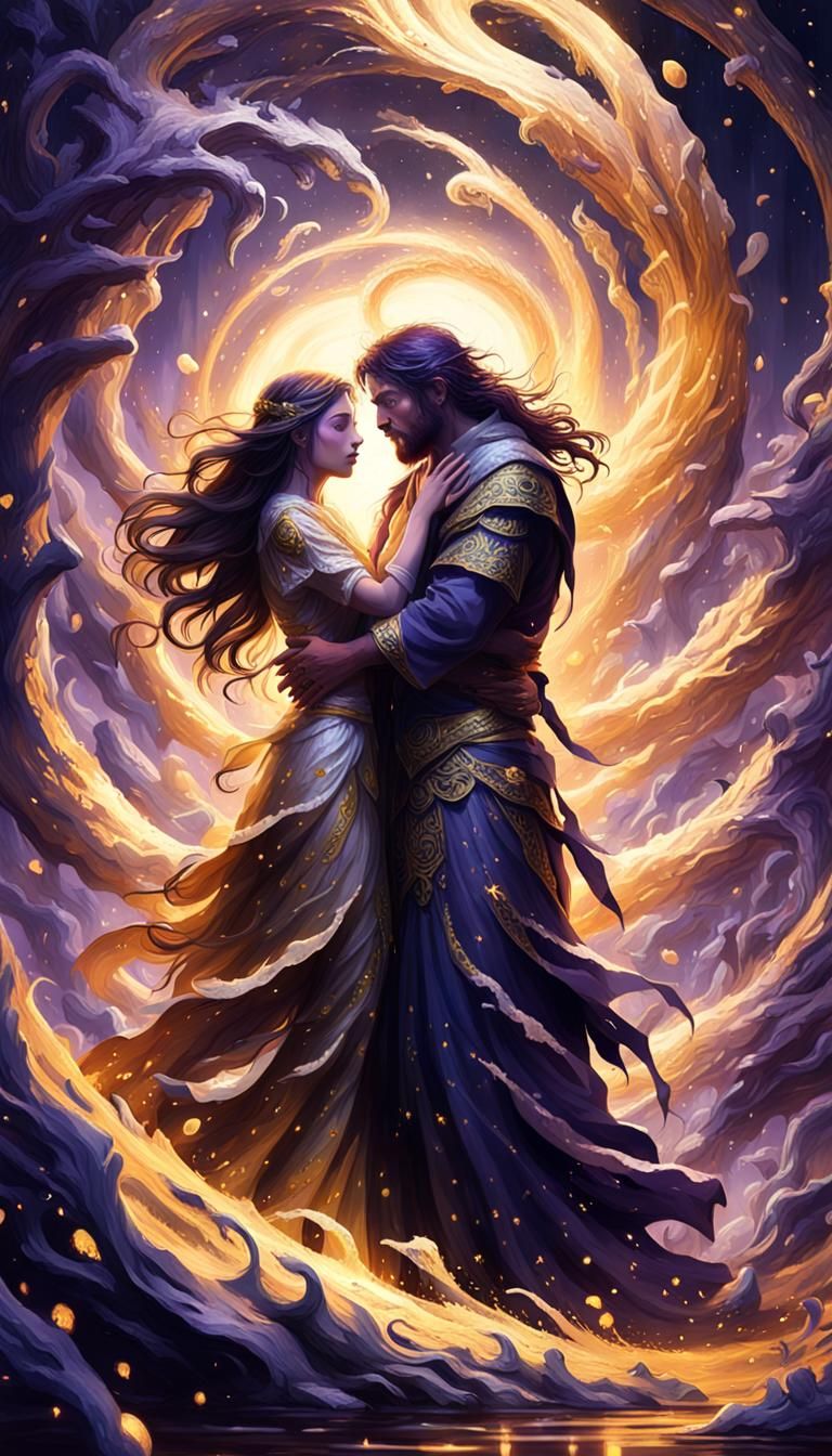 Mystical Embrace in a Dark Fantasy Ritual