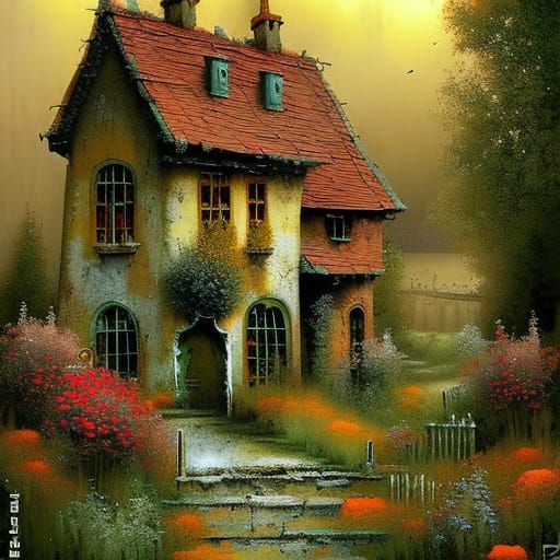 in a gray forbidding city a cozy little cottage in a lush bl...