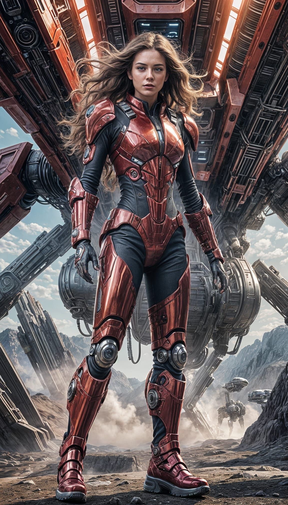 Futuristic warrior in red armor