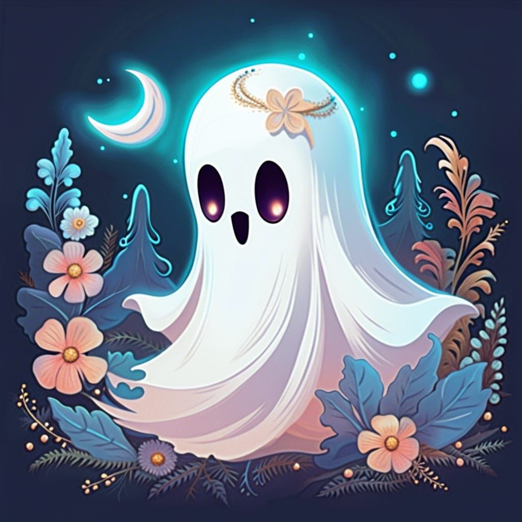 Cute Boho Ghost - AI Generated Artwork - NightCafe Creator