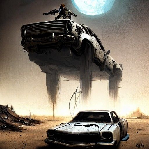 A post apocalyptic wasteland and a knight on a white charger
