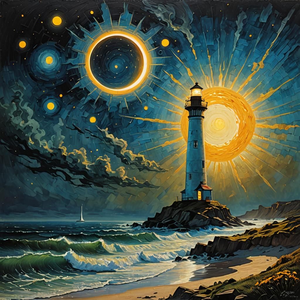 SOLAR ECLIPSE realism, light dust lighthouse // SOLARPUNK Roger Dean ...