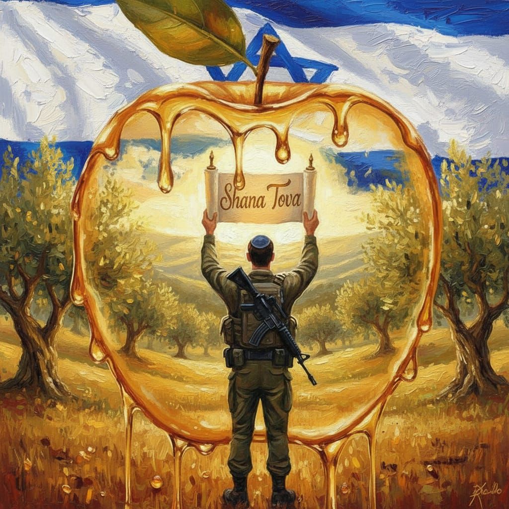 Jewish Soldier Holds Torah in Honey-Covered Apple