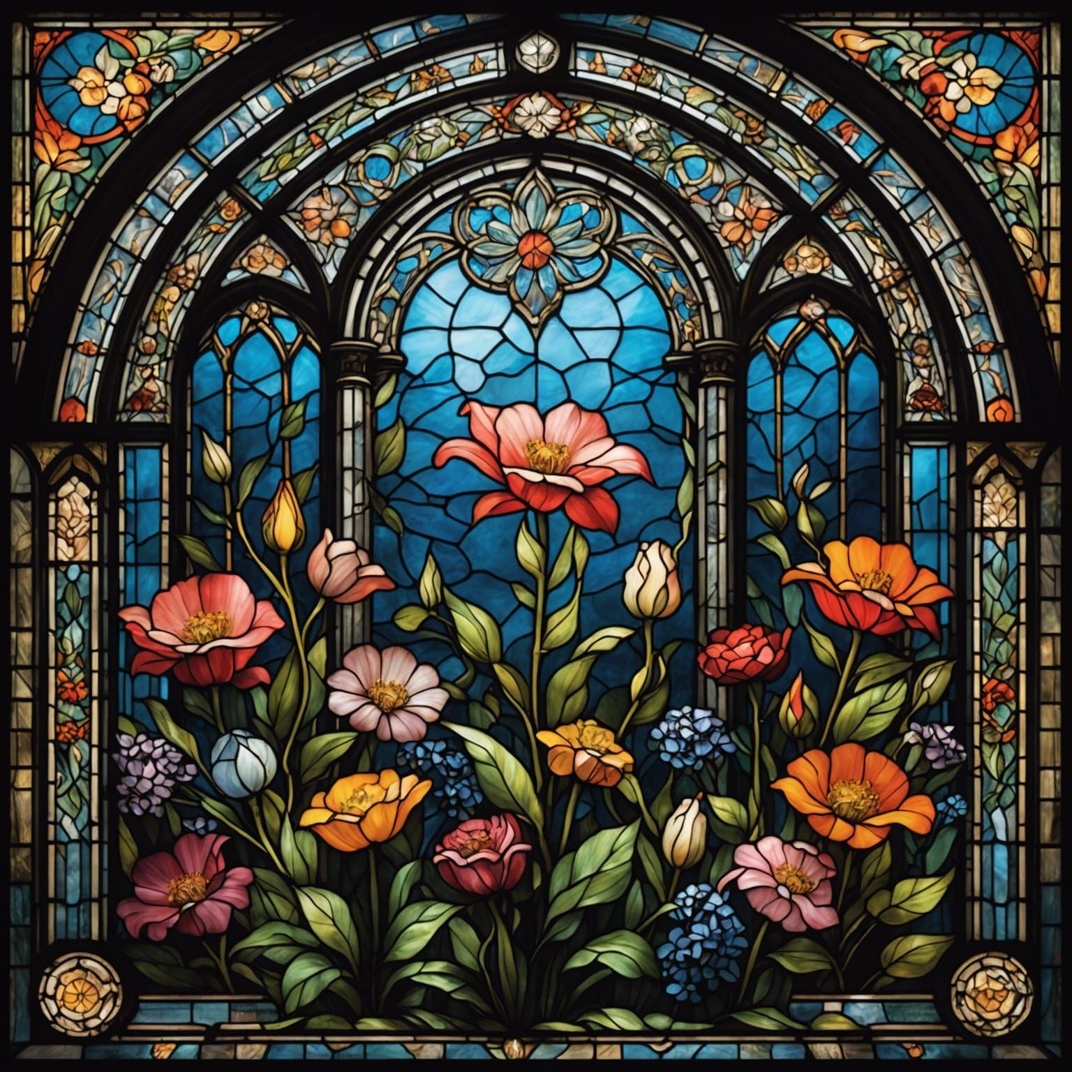 Flowers in bloom stained glass  by @Misi03