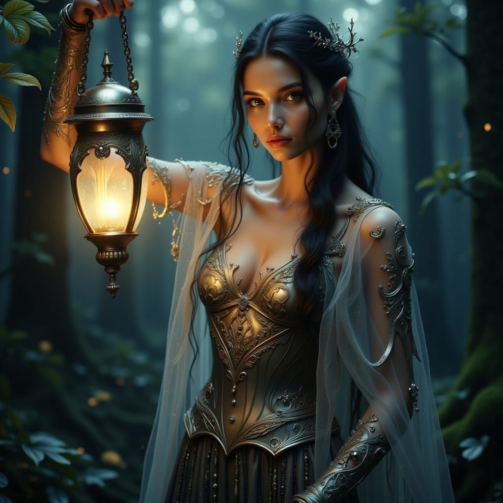 Ethereal Elven Warrior in Mystical Forest