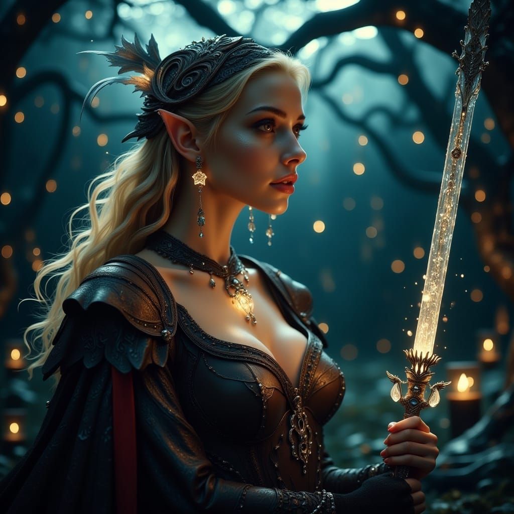 Ethereal Warrior in Darkly Magical Atmosphere