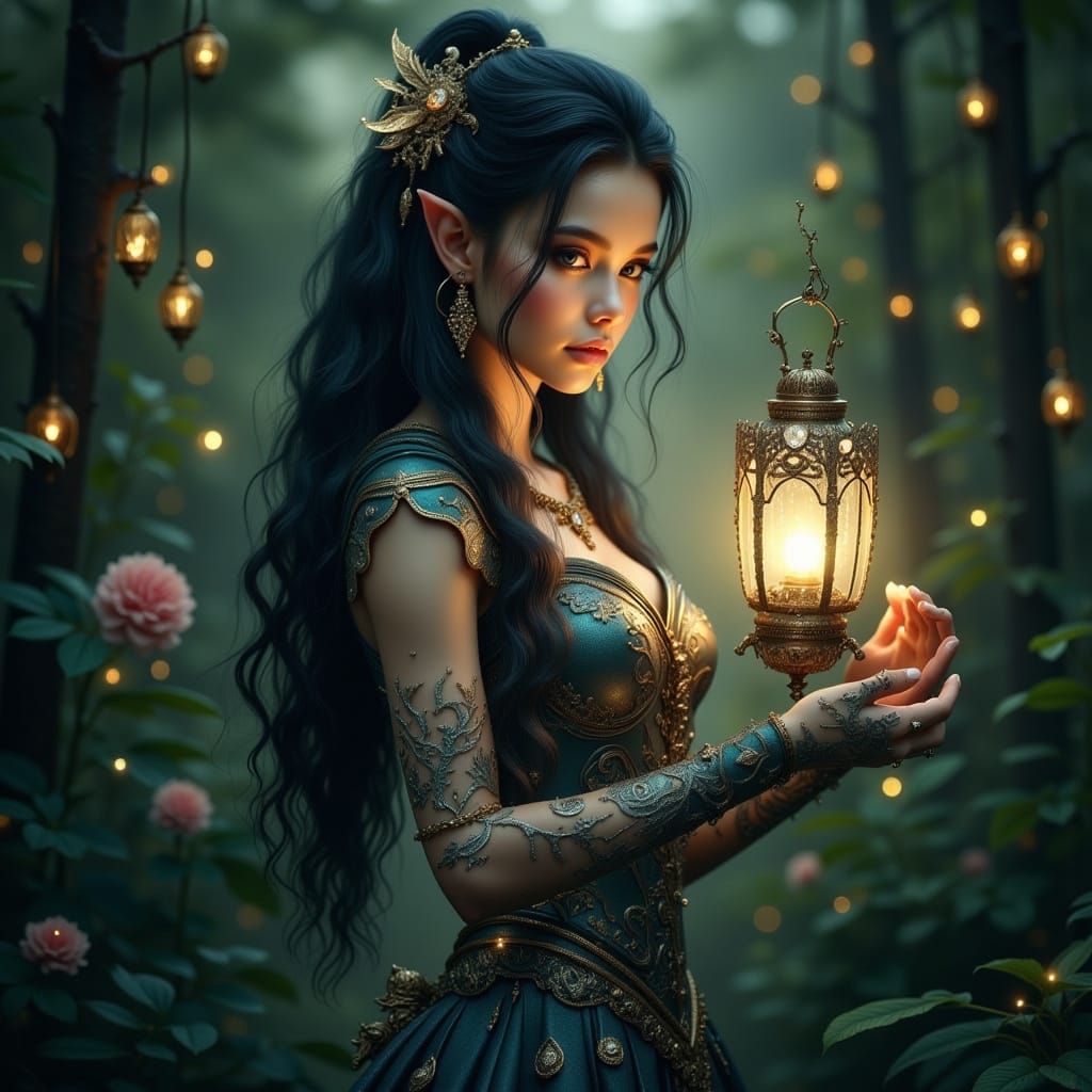 Mystical Forest Goddess in Silver Armor