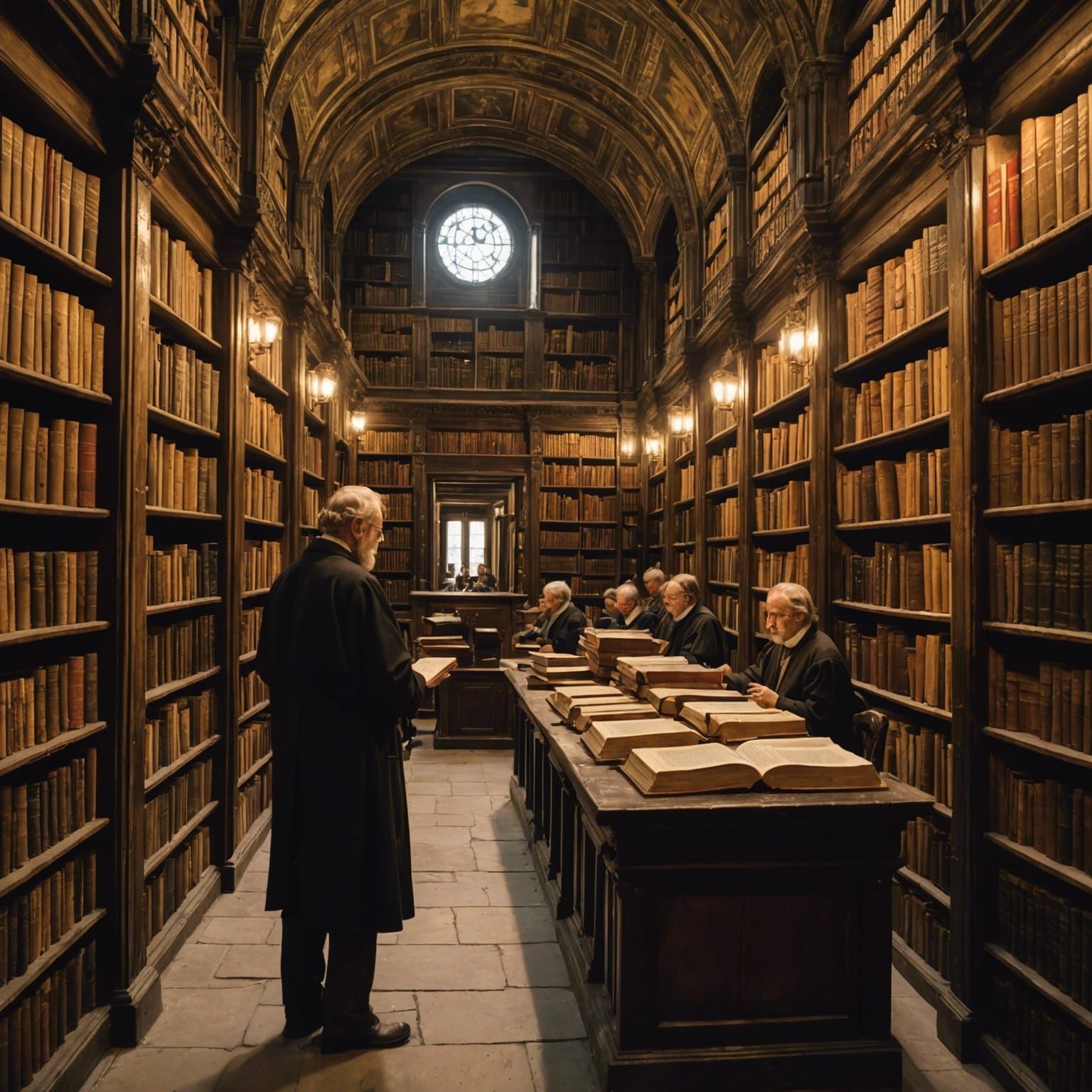 The ancient library was full of amazing books, and many came...