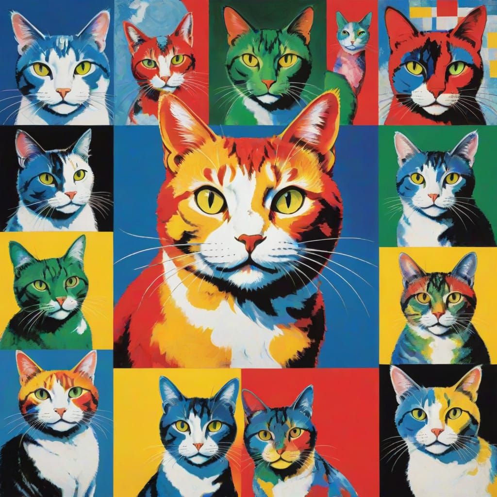 Nine lives of pop art cat 
Pop art by Marc Chagall and Robert Rauschenberg  by @Clau_Pt_Vampire