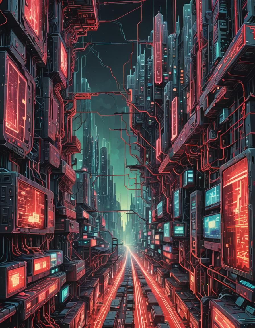 Dystopian post-apocalyptic Metropolis, A surreal illustratio...