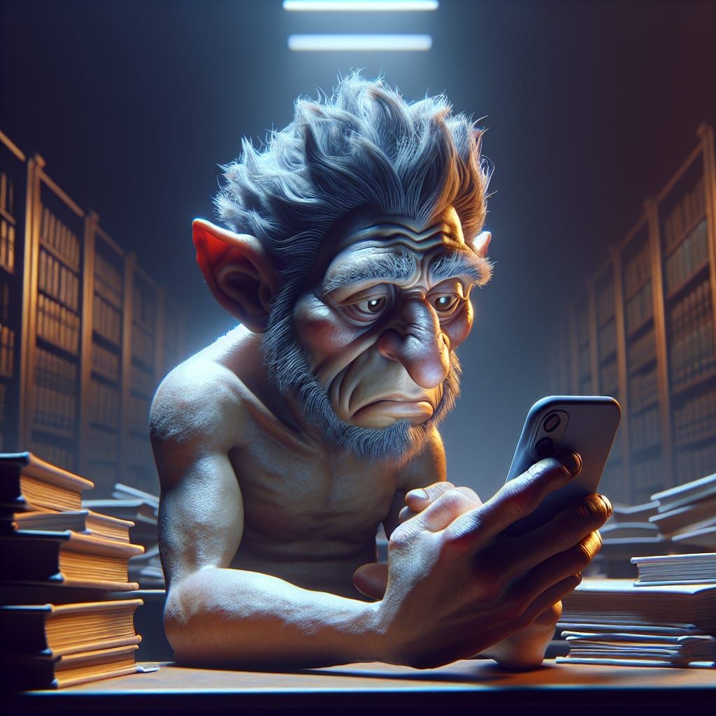 A 3D image of an idiotic troll in a classroom, fiddling with...