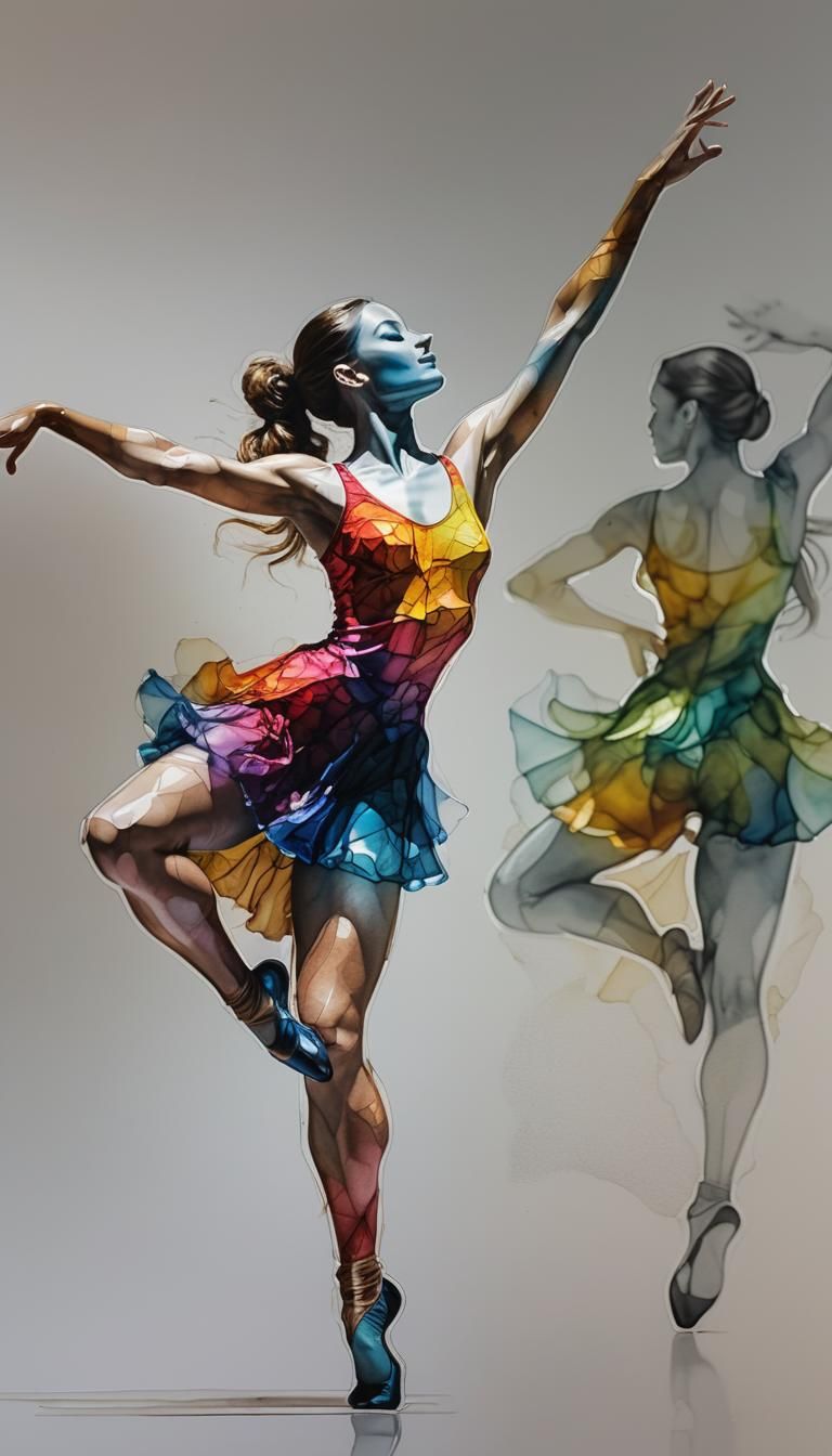 A focused foreground layer of an alcohol ink drawing of an a...